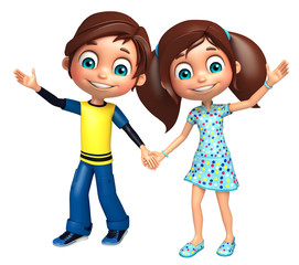 Fototapeta premium Kid boy with and girl Funny pose