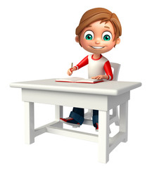Kid boy with Table chair and book