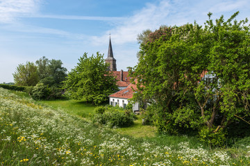 Dutch village behind the dike