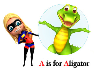 Super girl pointing Alligator