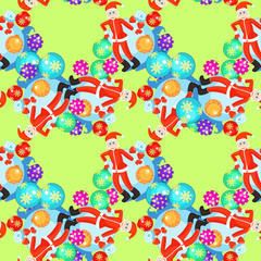 seamless pattern Christmas balls and cheerful Santa Claus on a g
