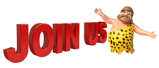 Caveman with Join us sign