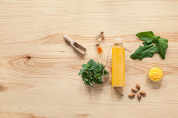 handmade cosmetics set with creme and ingredients,