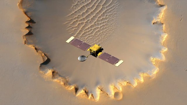 Top view of Surveyor spacecraft above Mars' Victoria Crater. Elements of this image furnished by NASA