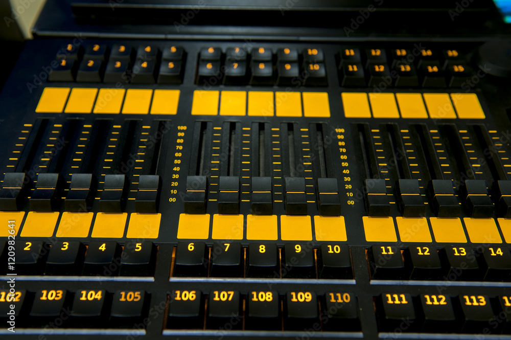 Wall mural Sound mixer control panel, closeup.