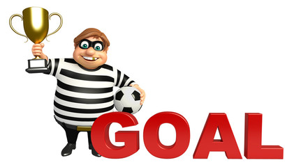 Thief with Winning cup & football,goal sign