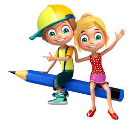 Kid boy with and girl Pencil