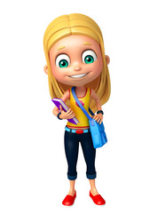 kid girl with School bag and Book
