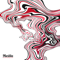 Red, black and white colors wavy marble effect abstract background