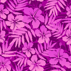 Pink vector tropical flowers seamless pattern