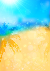Fototapeta na wymiar Blurred summer tropical background with palms silhouettes
