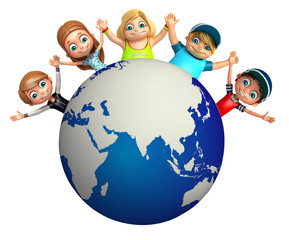 kid girl and kid boy with Earth