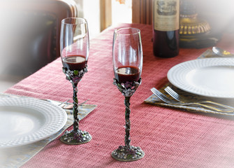 High foot glass cup and Western style food