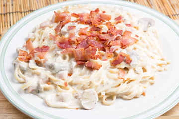 spaghetti carbonara on the plate