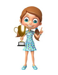 kid girl with  Winning Cup