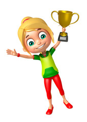 kid girl with Winning cup