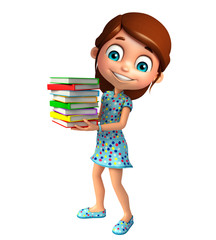 Kid girl with Book stack