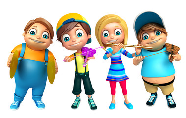 Kid boy and girl with Musical instrument