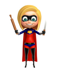 Fototapeta premium supergirl with kitchen equipment