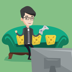 Man playing video game vector illustration.