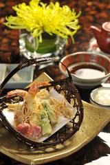 Tempura platter in Japanese style in restaurant