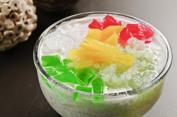 Cold sweet soup of jelly and fruit in asia