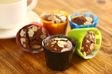 Cupcake of chocolate and hazelnut on the table