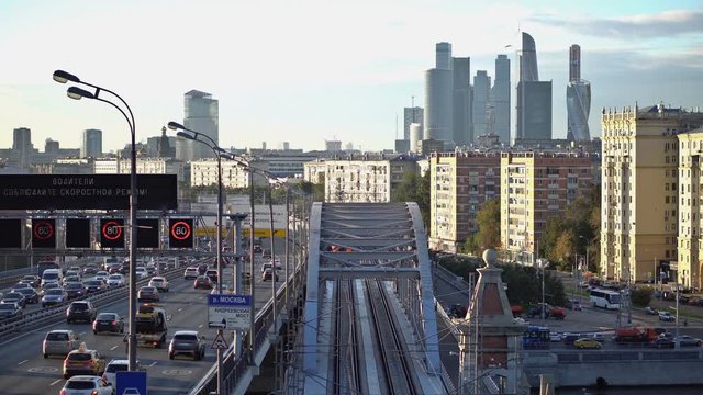 The ES2G Lastochka (Swallow) train on the Moscow Central Circle line. 2 viewpoints. UHD - 4K. September 14, 2016. Moscow. Russia