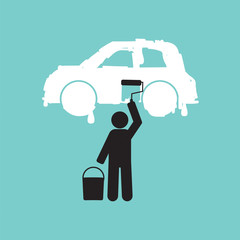 Man Painting Car On Wall Symbol Vector Illustration