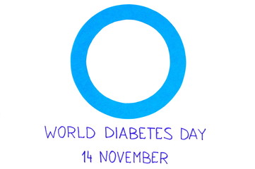 Blue circle of paper on white background, symbol of world diabetes day