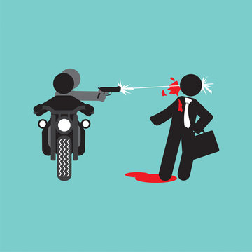 Assassination Shooting From The Motorcycle Vector Illustration