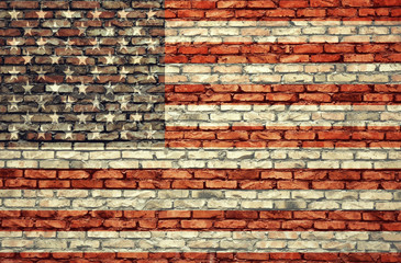 American flag on the brick wall