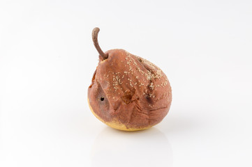 rotten pear isolated closeup