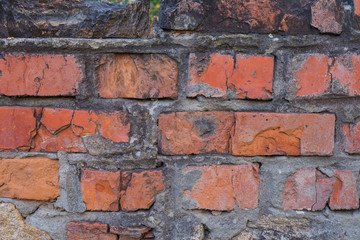 Old brick wall with plaster and decal