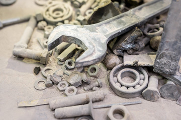 Industry. Set of tools in construction dust