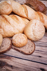 Golden bread on a wooden table
