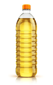 Plastic bottle of vegetable cooking oil