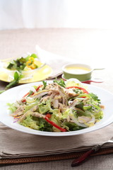 Chicken Salad with Honey-breasted tree on white plate