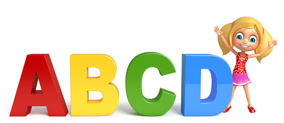 kid girl with ABCD sign