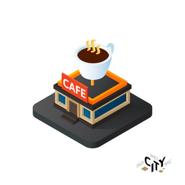 Isometric coffeehouse cafe icon, building city infographic element, vector illustration