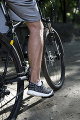 Fototapeta premium athlete a cyclist closeup in training