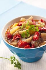 Colorful vegetable stew in a bowl