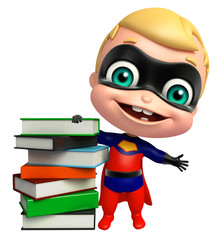 cute superbaby with Book stack