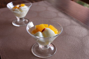 Easy almond tofu made of range in glasses on the table