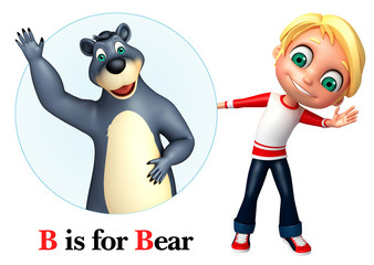 Kid boy pointing Bear