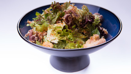 Mixed meat salad with lettuce, pork and octopus in blue chinese