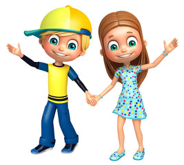 Kid boy with and girl Funny pose