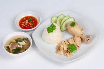 Streamed oily rice and streamed chicken as 