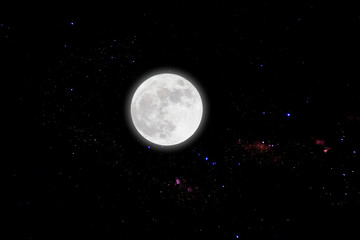 Fototapeta na wymiar Full moon with stars on darkness sky.