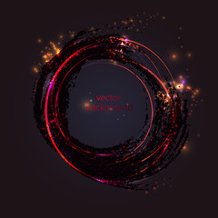 Round banner brush stroke and lights, vector dark background